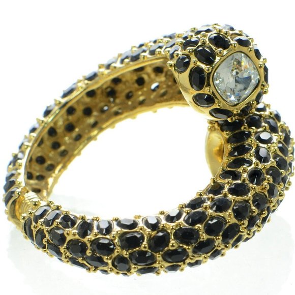 Kenneth Jay Lane KJL Black and White Crystal Bypass Cuff Bracelet - Picture 3 of 8